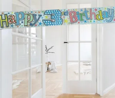 9ft Three Today Birthday Holographic Wall Banner. 3rd Birthday Party Decorations • £2.65