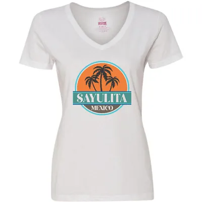 Inktastic Sayulita Mexico Vacation Souvenir Women's V-Neck T-Shirt Mexican Trees • $25.53