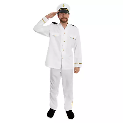 Mens Sailor Captain Officer Costume Fancy Dress Sea Nautical Suit Hat Navy  • £15.99