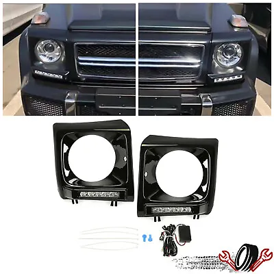 Aftermarket Black Headlight Cover Bezel Led Drl Fit All 90-18 G-class W463 G63 • $98.99