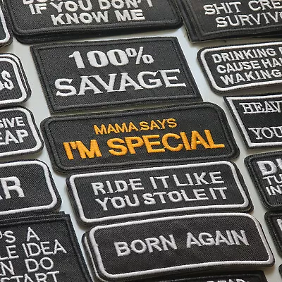 Biker Motorcycle Slogan Patches - Embroidered Iron-on Words Fabric Badge Sticker • £3.23