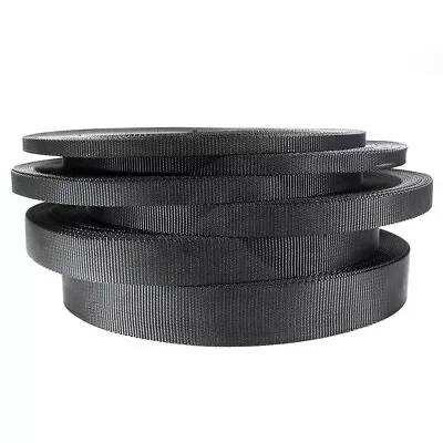 Black All-Purpose Nylon Webbing Strap Heavy Duty Flat Rope - Many Size Options • $7.99