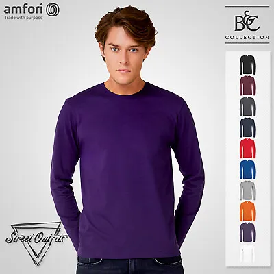 £10.78 • Buy Mens Long Sleeve T-Shirt B&C 190 Soft Cotton Ringspun Jersey Plain Top XS-4XL