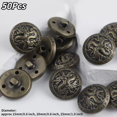 $15.89 • Buy 50Pcs Retro Brass Shank Buttons Dragon Pattern Clothing Sewing Craft Decor