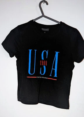 £4 • Buy Topshop Black Baby Tee T Shirt Retro Print Cropped Size Xs UK 6 Y2K Vintage 