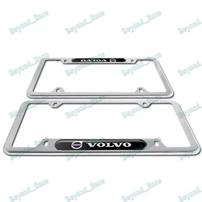 For 2PCS VOLVO Black Silver Brand New Stainless Steel Metal License Plate Frame • $17.94