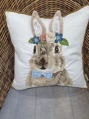 Easter Bunny Pillow 16  By Loving Kindness Stitched Bunny W Ears/Flowers/Bow Tie • $28