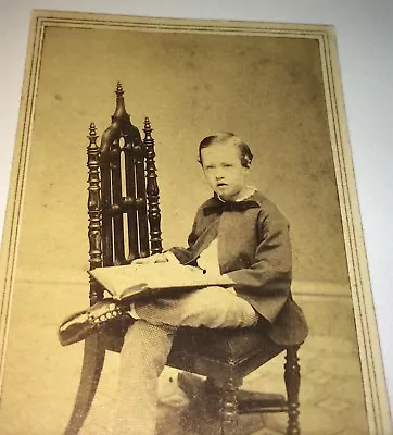 Rare Antique American Civil War Era Reading Boy Open Book Rhode Island CDV Photo • $30.59