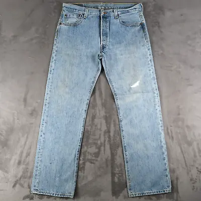 Vintage Levis 501 Size 36x32 Button Fly Red Tab Mens Blue Wash Denim Jeans • $38.88