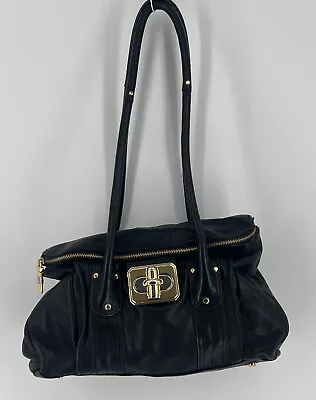 B Makowsky Women Zipper Metal Lock Closure Shoulder Soft Leather Handbag Black • $49
