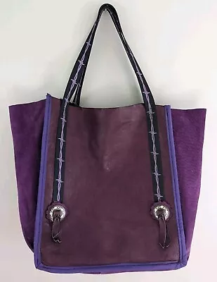 Handmade Leather Suede Tote Bag Shoulder Purse Purple Concho Artsy OOAK Eclectic • $89