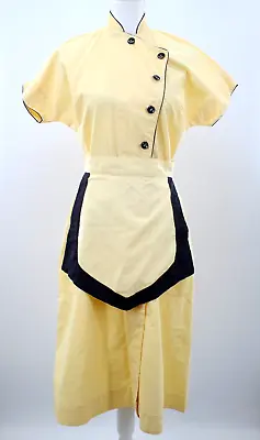VTG Womens 40s Yellow Uniform Dress & Apron Sz M 1940s Waitress Maid Clover Leaf • $149.99