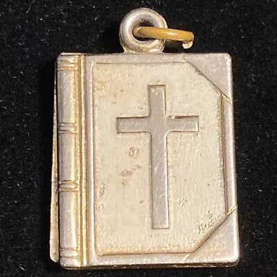 Vtg Costume Jewelry Silver Tone Bible Lords Prayer Locket Pendant 1” • $14.99