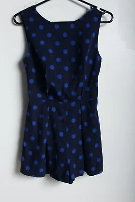 Topshop Womens Polka Dot Lace Back Playsuit - Blue - Size 8 (a7) • £4.99