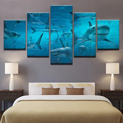 Sea Shark Jaws Blue Ocean Canvas Prints Painting Wall Art Home Decor 5PCS • $33