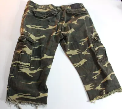 Victorious Men's Camouflage Distressed Moto/Cargo Shorts Size 38 Cut Off Pants • $27.99