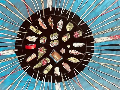 RARE Nicole Miller Silk Scarf Japanese Sushi Chopstick • $125