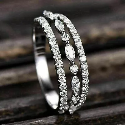 1.90Ct Marquise Cut Natural Moissanite Eternity Band Rings 14k White Gold Plated • $123.37
