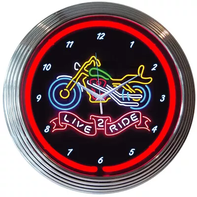 Live 2 Ride Motorcycle Neon Clock Sign Garage Wall Lamp Light Chopper Softail • $58.99