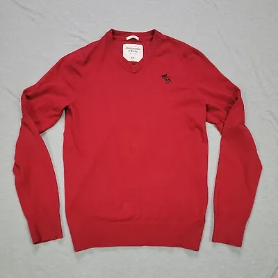 Abercrombie Fitch Muscle Sweater Mens XXL Red V Neck Moose Logo Casual Outdoor • $16.95