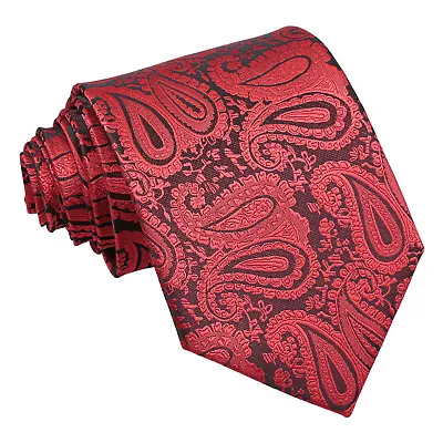 Black & Red Tie Woven Floral Paisley Mens Classic Wedding Necktie By DQT • £7.99