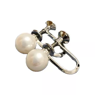Mikimoto Earrings Non-pierced Akoya White Pearl Silver 925 Screw Stud Authentic • $149
