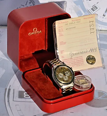Deleted Chrono Omega Moonwatch Speedmaster Steel Gold 1985 With Box Warranty • $23270.59
