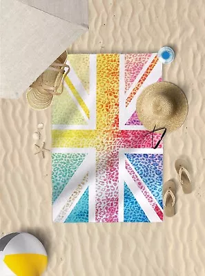 58 X39  Colourful Leopard Print Union Jack Microfibre Beach Towel Sun Bathing • £21.99