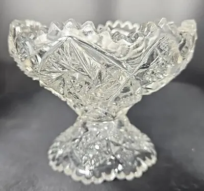 Crystal Low Foot Bowl With Pinwheel Motifs And Rounded Sawtooth Edges • $15