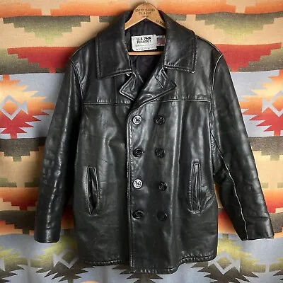 Vintage Schott Leather US 740N Double Breasted Pea Coat Jacket Size 42 USA • $219.95