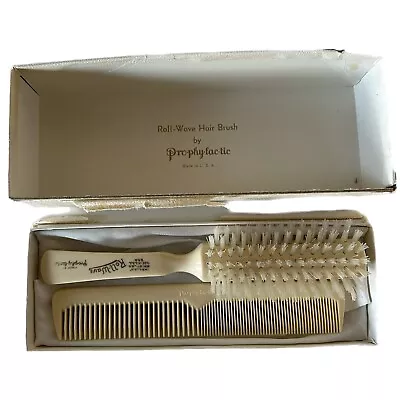 Vintage Pro-phy-lac-tic Roll Wave Hair Brush Comb Set 1940s Prolon Bristles 254 • $25.19