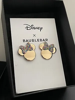 Disney X BAUBLEBAR Minnie Mouse Goldtone Earrings Multicolor Rainbow Crystal Bow • $20