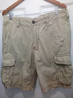 Abercrombie & Fitch Men Cargo Shorts W34 Cream Beige Button Heavyweight Combat • £29.99