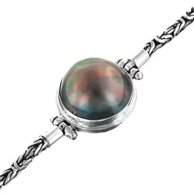 925 Sterling Silver Lavish Cultured Blue Mabe Half Pearl Sterling Bracelet • $52.95