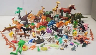 $19.99 • Buy Toy Animals Lot Of 90 Plastic Rubber Mixed Dinosaur Farm Zoo Wildlife Assorted 