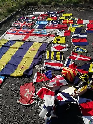 COLLECTION SHIP BOAT  FLAGS & PENNANTS SEWN 76 Pieces VINTAGE • £2000