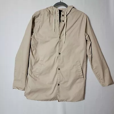 Forever 21 Mens Windbreaker Hooded Size Small Beige Mens Pockets Snap Closure • $16