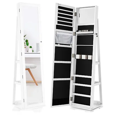 Full Length Mirror Jewelry Cabinet Free Standing Armoire Storage Organizer White • $121.99