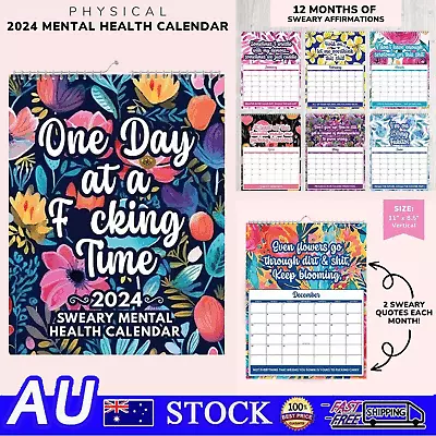 Mental Health Calendar 2024 Funny Sweary Wall Calendar With Monthly Planner • $12.58