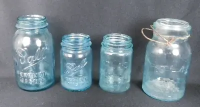 4 Vintage Blue Jars Ball Perfect Mason Atlas E-Z Seal Strong Shoulder Quart Pint • $19.99