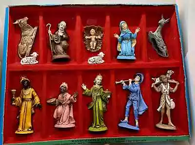 Vintage Hand Painted Nativity Set 12 Plastic Figures Commodore Mfg. From Italy • $27