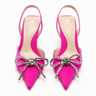 $100 • Buy Zara New Embellished Bow Slingback Heeled Shoes 2200/210