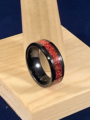 Handmade Custom Men's Ring In Red Crushed Opal Black Ceramic -Size 10.  • $52.99