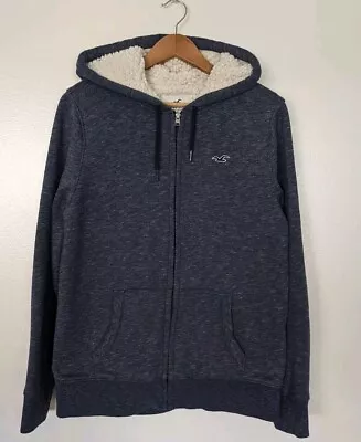 Hollister Men's Sherpa Lined Full Zip Hoodie Sweatshirt Blue Heavy Warm Size M • $12.99