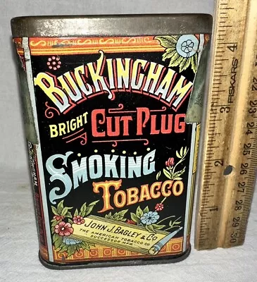 Antique Buckingham Smoking Tobacco Tin Litho Can John Bagley Vertical Pocket • $14.50
