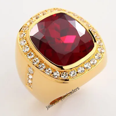 Yellow Gold Ruby Gemstone Ring Vintage Cushion Signet Ring Mens Emerald Cut Ring • $86.69