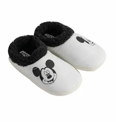 Disney Mickey Mouse White & Black Fur Winter Slippers For Boys Eu Sizes • £15.24