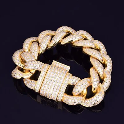 23MM 5AAA+ CZ Ice Out Hip Hop Chunky Miami Cuban Chain Bracelet Real Gold Plated • $116.99