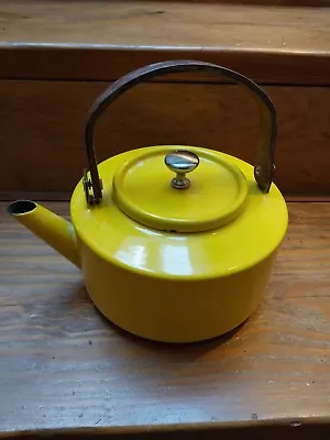 Vintage 1960s COPCO Yellow Tea Kettle Pot MCM Wood Teak Michael Lax #117 Spain • $25