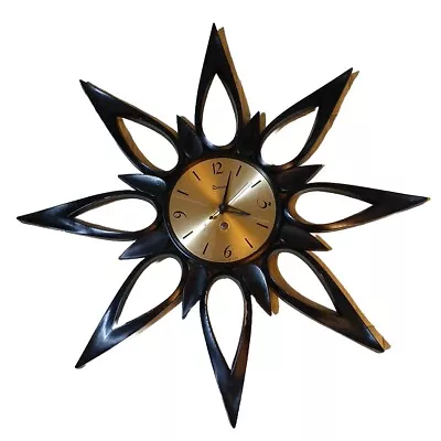 Vintage 1963 Syroco Wall Clock Starburst 23  - Works - Mid Century Modern Clock • $78